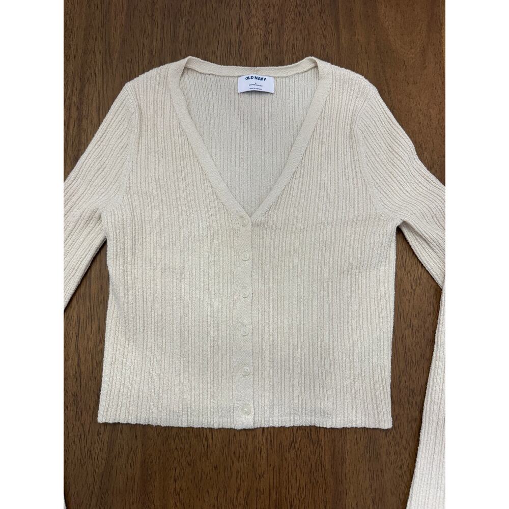 Old Navy Cream Ribbed Button Front Cardigan - Small - Picture 3 of 6